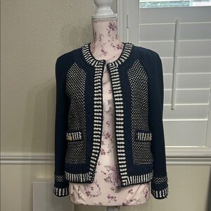 Tory Burch Navy and Cream Knit Jacket